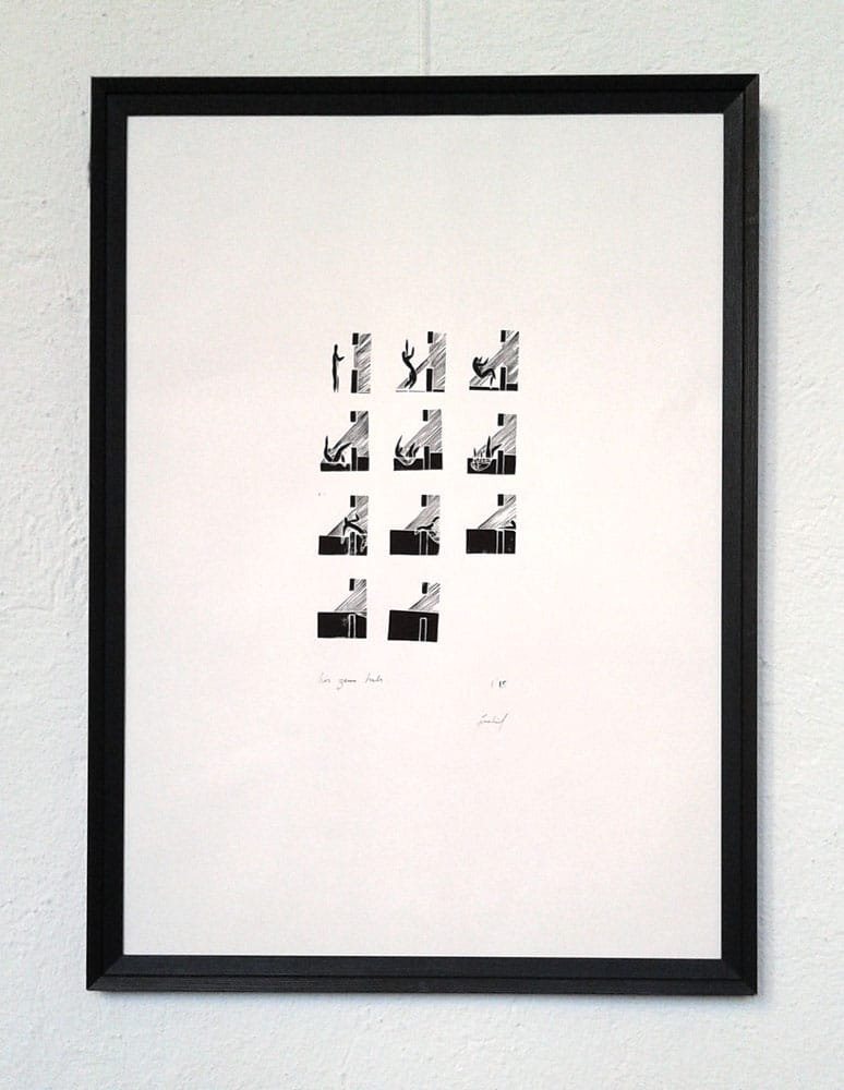R15 Regen bis zum Hals 50 × 70 cm Linoldruck Auflage 15 2014